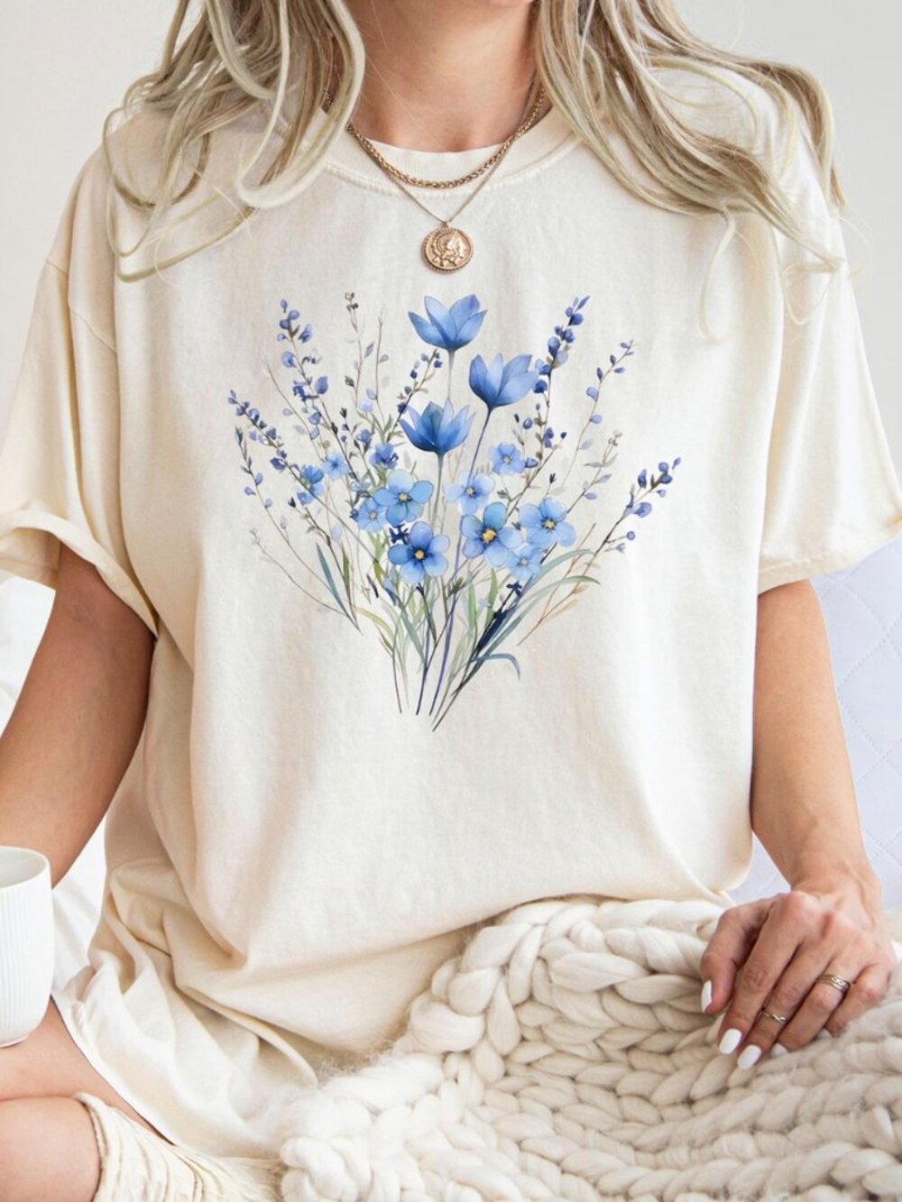 Comfort Colors® Blue Flower Bouquet Shirt, Flower Lover Shirt, Retro Floral Shir
